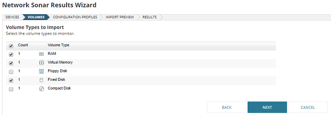 Select volume types to import